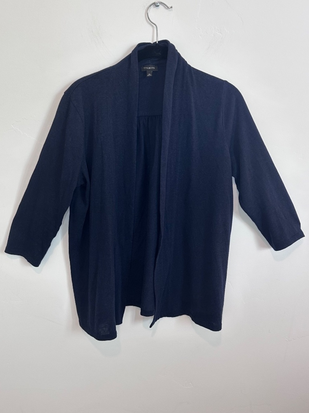 Talbots Navy Blue Shawl Cardigan, lightweight, open front 3/4 sleeve Size Medium